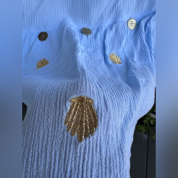 Lilly Pulitzer blue Delaney tunic dress with gold embroidered seashells - Picture 16 of 17